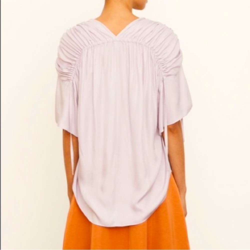 Vince NWT Ruched Flutter Sleeve Blouse in Violetta SILK Blend Sz S - Picture 2 of 10